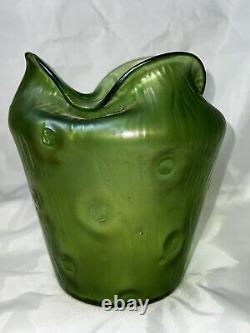 Loetz Crete Rusticana Green Iridescent Art Nouveau Silberiris Finish Vase