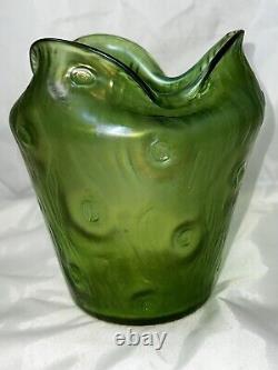 Loetz Crete Rusticana Green Iridescent Art Nouveau Silberiris Finish Vase