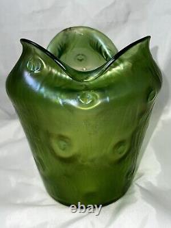 Loetz Crete Rusticana Green Iridescent Art Nouveau Silberiris Finish Vase