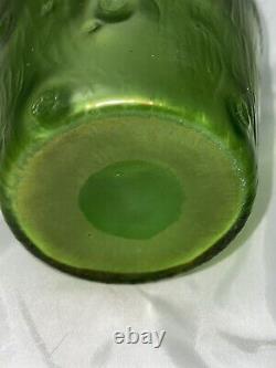 Loetz Crete Rusticana Green Iridescent Art Nouveau Silberiris Finish Vase