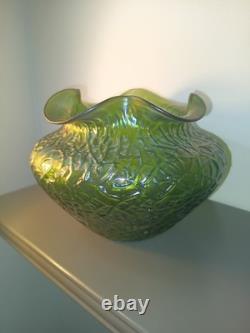 Loetz Design Moulded Green Vase With Flared Rim