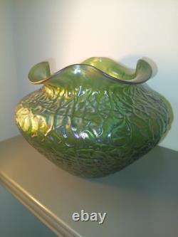 Loetz Design Moulded Green Vase With Flared Rim