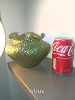 Loetz Design Moulded Green Vase With Flared Rim