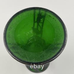 Loetz Emerald Green Glass Sterling Silver Flower Overlay Art Nouveau 6 Vase #85