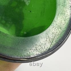Loetz Emerald Green Glass Sterling Silver Flower Overlay Art Nouveau 6 Vase #85