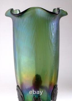 Loetz Glass Antique Art Nouveau Iridescent Glass Vase with Metal Stand c. 1900