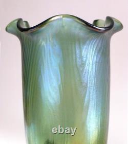 Loetz Glass Antique Art Nouveau Iridescent Glass Vase with Metal Stand c. 1900