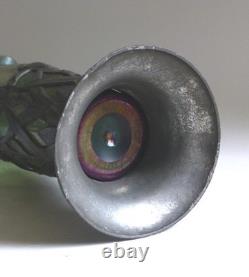 Loetz Glass Antique Art Nouveau Iridescent Glass Vase with Metal Stand c. 1900