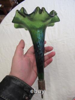 Loetz Glass Art Nouveau Green Iridescent Glass Epergne Trumpet Vase c1890s