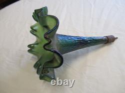 Loetz Glass Art Nouveau Green Iridescent Glass Epergne Trumpet Vase c1890s