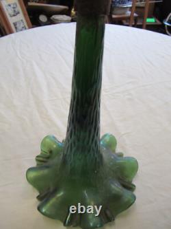 Loetz Glass Art Nouveau Green Iridescent Glass Epergne Trumpet Vase c1890s