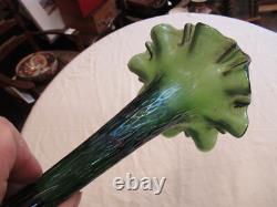 Loetz Glass Art Nouveau Green Iridescent Glass Epergne Trumpet Vase c1890s