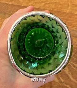 Loetz Green Glass La Pierre Sterling Silver Overlay Art Nouveau Cabinet Vase