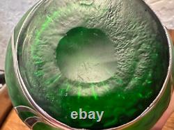 Loetz Green Glass La Pierre Sterling Silver Overlay Art Nouveau Cabinet Vase
