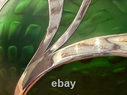 Loetz Green Glass La Pierre Sterling Silver Overlay Art Nouveau Cabinet Vase