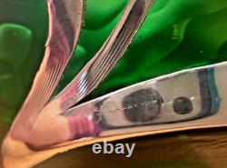 Loetz Green Glass La Pierre Sterling Silver Overlay Art Nouveau Cabinet Vase