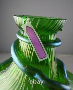 Loetz Green Large Glass Vase With Applied Snake