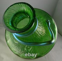 Loetz Green Large Glass Vase With Applied Snake