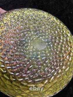 Loetz Iridescent Glass Art Nouveau Green Glass Bowl Metal Rim 1900 8 Inch