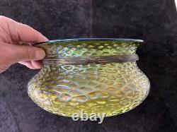 Loetz Iridescent Glass Art Nouveau Green Glass Bowl Metal Rim 1900 8 Inch