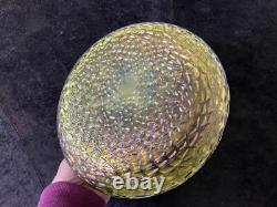 Loetz Iridescent Glass Art Nouveau Green Glass Bowl Metal Rim 1900 8 Inch