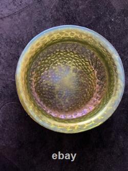 Loetz Iridescent Glass Art Nouveau Green Glass Bowl Metal Rim 1900 8 Inch