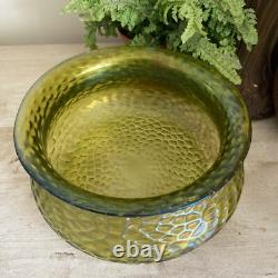 Loetz Iridescent Glass Art Nouveau Green Glass Bowl Metal Rim 1900 8 Inch