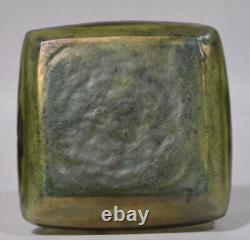 Loetz Iridescent Green Glass Inkwell With Bronze Overlay Art Nouveau