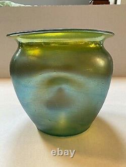 Loetz Iridescent Green Vase Heliotrope or Unidentified Decor or Steuben