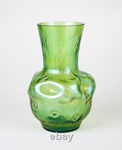 Loetz Kralik Art Nouveau Glass Vase Green Iridescent Pinched Creta Rusticana