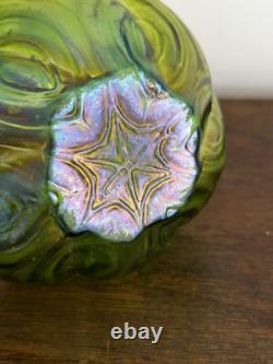 Loetz/Kralik Iridescent Green Art Glass Vases 1 with Flower Frog 1 without Frog