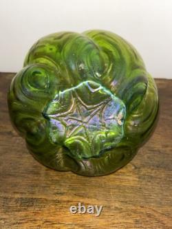 Loetz/Kralik Iridescent Green Art Glass Vases 1 with Flower Frog 1 without Frog