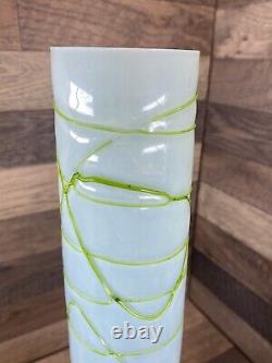 Loetz Kralik Large 18 Veined Threaded Green & Opalescent White Vase Art Nouveau