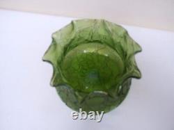 Loetz Mimosa Crackle Green Iridescent Glass Vase 3.25 1902 Antique