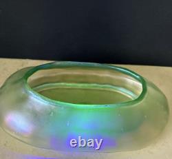 Loetz Olympia Art Nouveau Iridescent Green Art Glass vase Bowl Glows 12