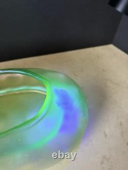 Loetz Olympia Art Nouveau Iridescent Green Art Glass vase Bowl Glows 12