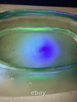 Loetz Olympia Art Nouveau Iridescent Green Art Glass vase Bowl Glows 12