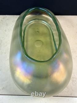 Loetz Olympia Art Nouveau Iridescent Green Art Glass vase Bowl Glows 12