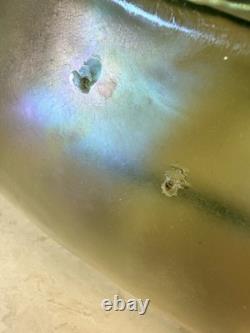 Loetz Olympia Art Nouveau Iridescent Green Art Glass vase Bowl Glows 12