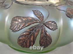 Loetz Olympia Green Iridescent & Heavy Bronzed Enamel Chestnuts Lobed Vase 1890s
