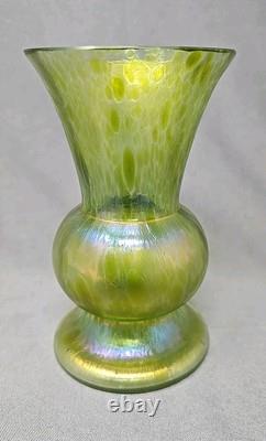 Loetz Papillon Art Nouveau Iridescent Green Glass Vase 4 3/4 Tall