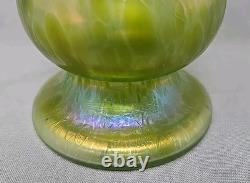 Loetz Papillon Art Nouveau Iridescent Green Glass Vase 4 3/4 Tall