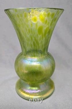 Loetz Papillon Art Nouveau Iridescent Green Glass Vase 4 3/4 Tall