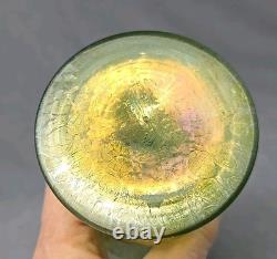 Loetz Papillon Art Nouveau Iridescent Green Glass Vase 4 3/4 Tall