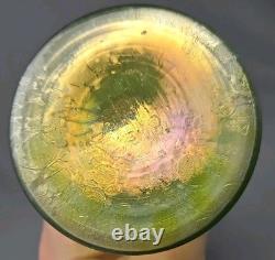 Loetz Papillon Art Nouveau Iridescent Green Glass Vase 4 3/4 Tall