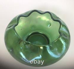 Loetz Rusticana Glass Bowl Silver Mounted Green Iridescent Frilled Top