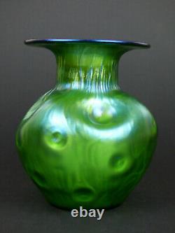 Loetz Rusticana large iridescent green glass vase Bohemian Art Nouveau antique