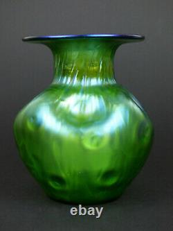Loetz Rusticana large iridescent green glass vase Bohemian Art Nouveau antique