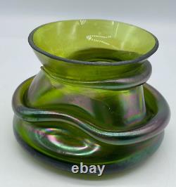 Loetz Slight Iridescent Green Vase Coiled Wrap Around Snake Art Nouveau READ