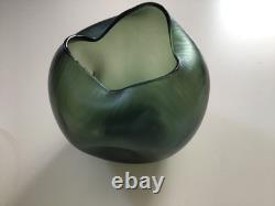 Loetz Style Art Nouveau iridescent green glass pinched vase